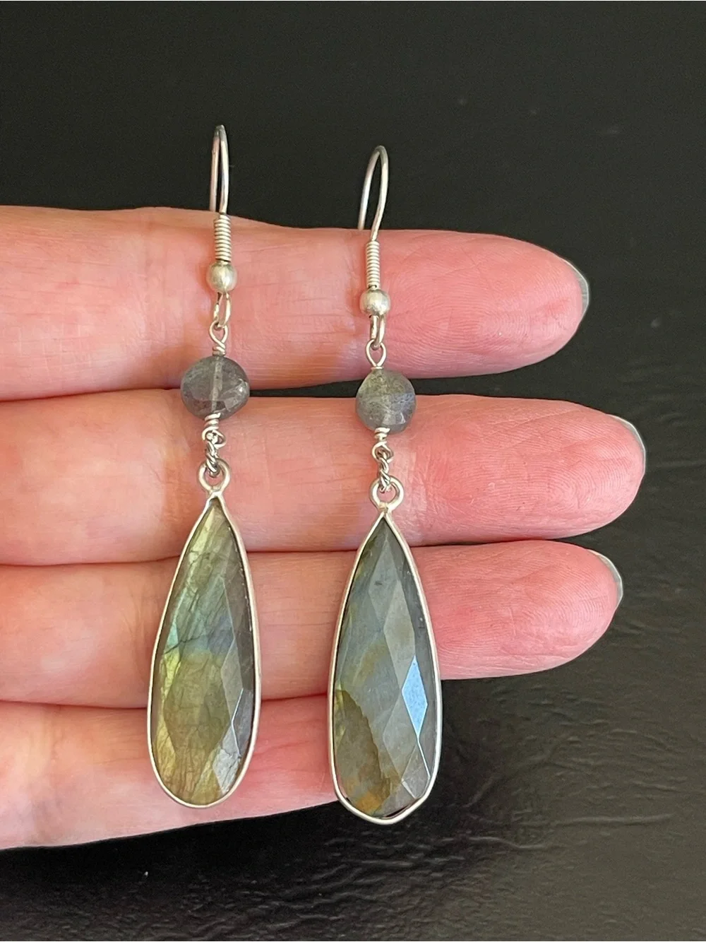Labradorite Teardrop Dangle Earrings